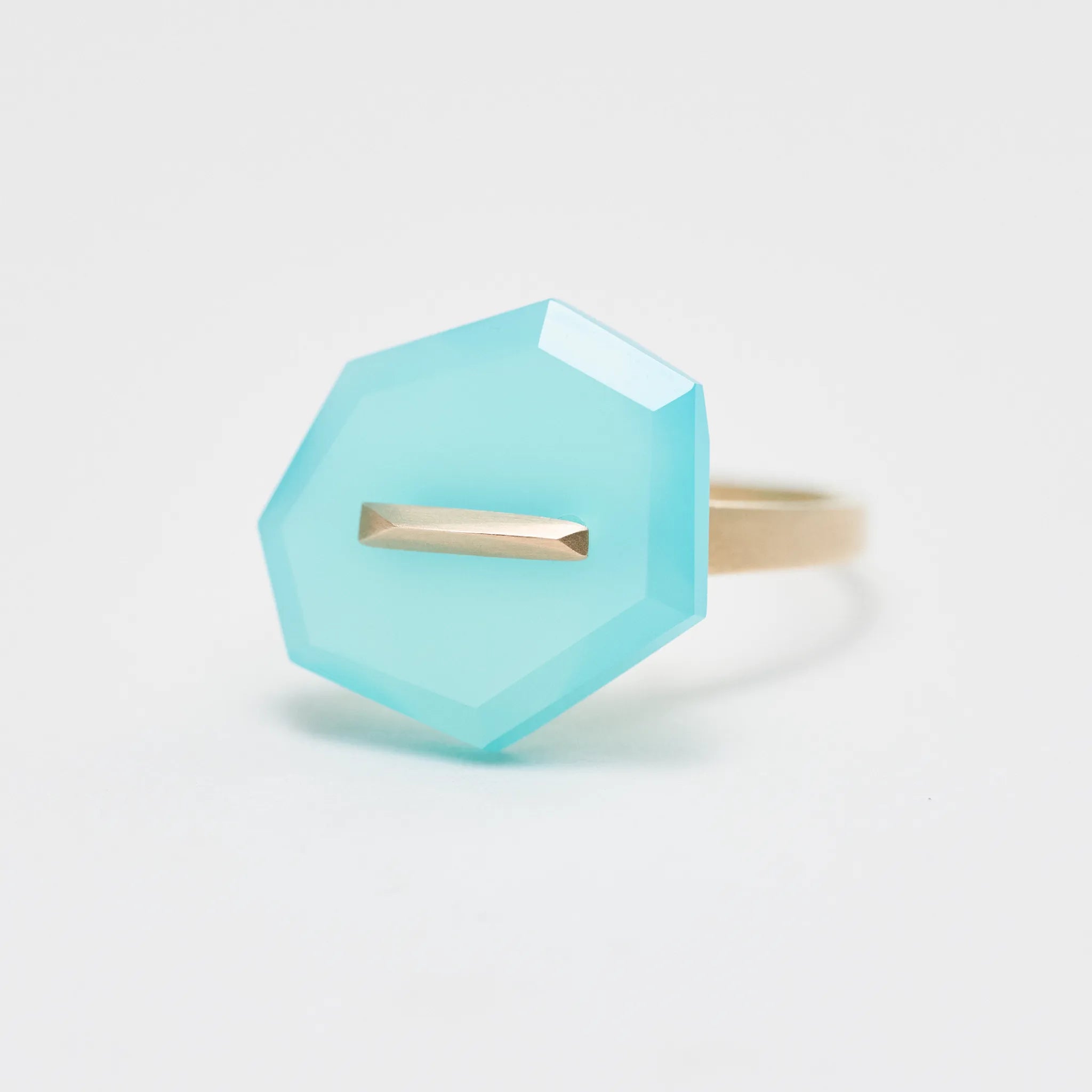 Random Faceted Gemstone Ring_staple(シーブルーカルセドニー)｜cobaco