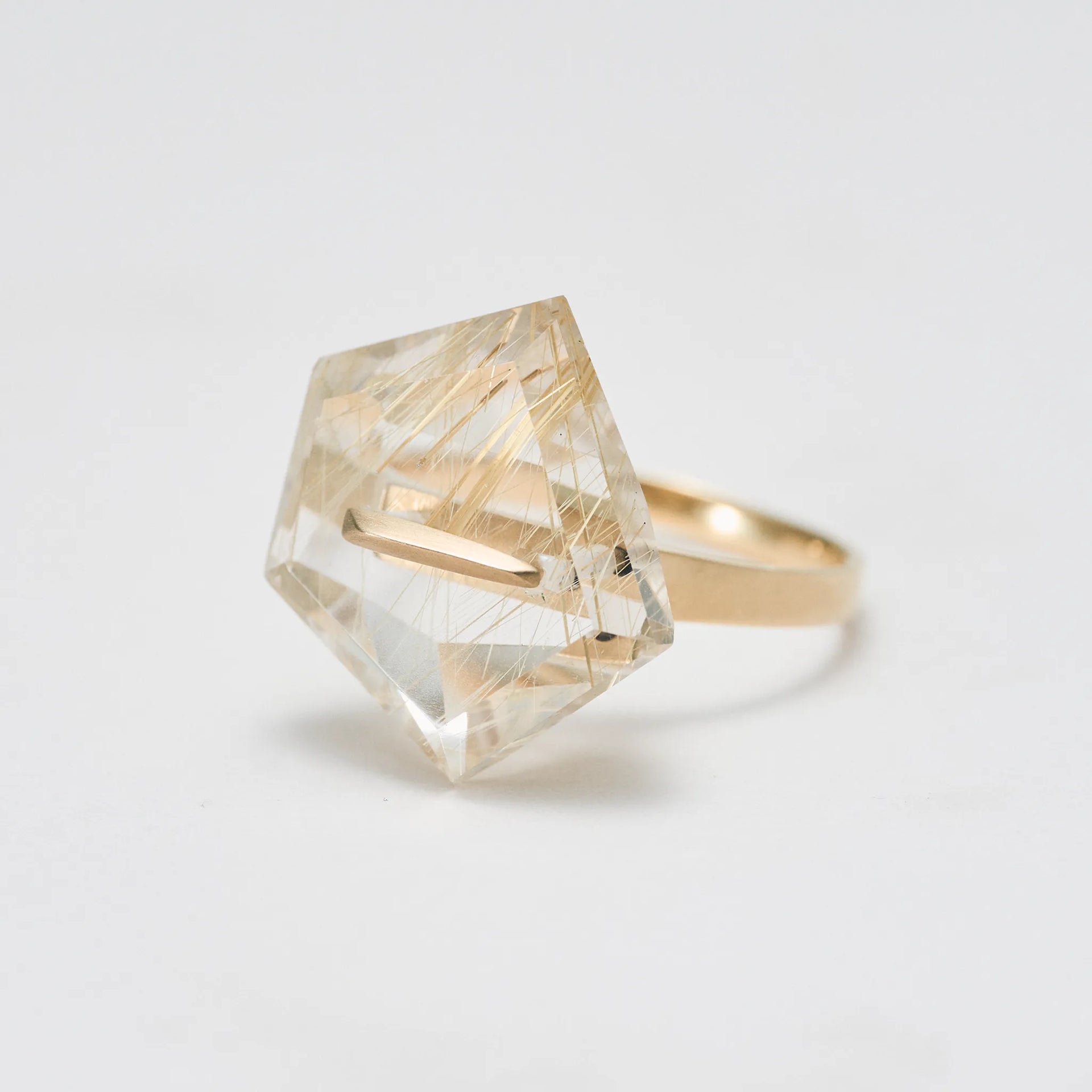 Random Faceted Stone Ring_staple(ルチルクオーツ)｜cobaco