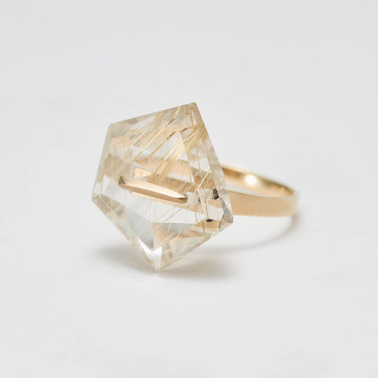 Random Faceted Stone Ring_staple(ルチルクオーツ)