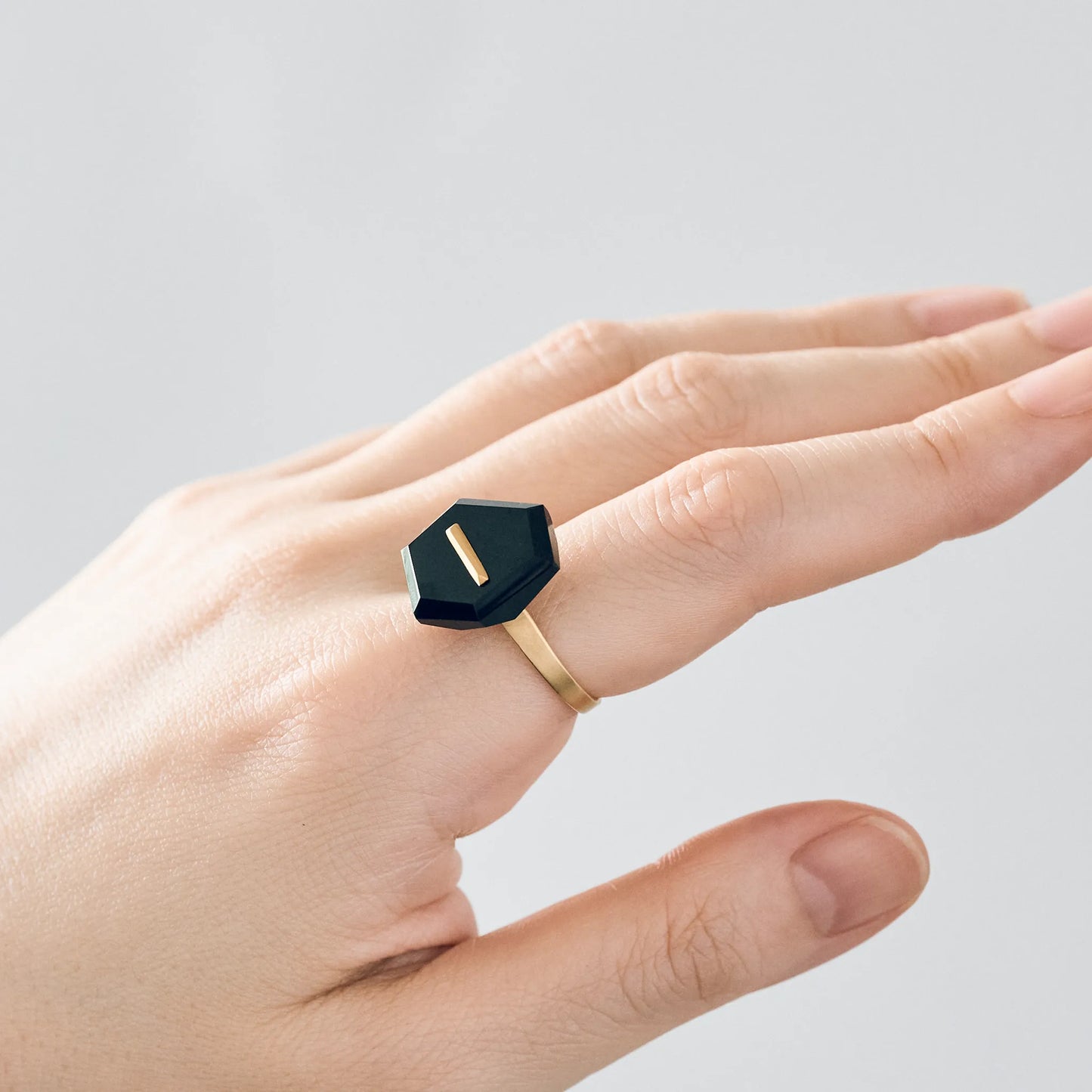 Random Faceted Stone Ring_staple(ブラックオニキス)