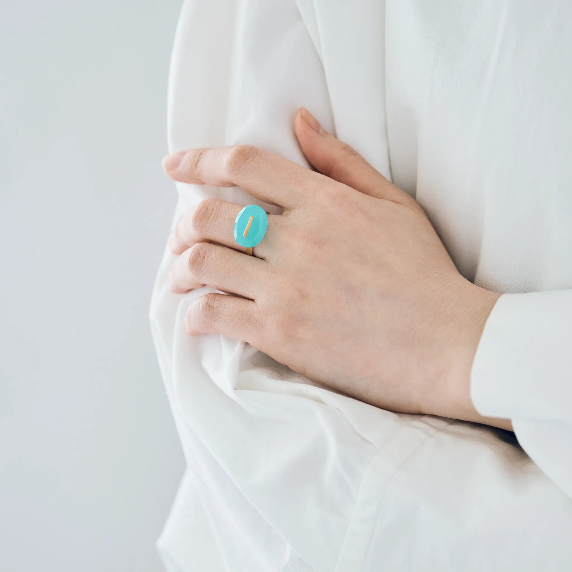 Oval Faceted Gemstone Ring_staple(シーブルーカルセドニー)|cobaco Oval Faceted Gemstone Ring_staple(シーブルーカルセドニー)|cobaco