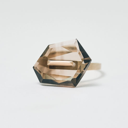 Random Faceted Gemstone Ring_staple(バイカラースモーキークオーツ)