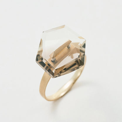 Random Faceted Gemstone Ring_staple(バイカラースモーキークオーツ)