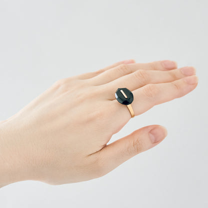Oval Faceted Gemstone Ring_staple(ブラックオニキス)