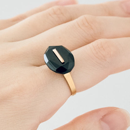 Oval Faceted Gemstone Ring_staple(ブラックオニキス)