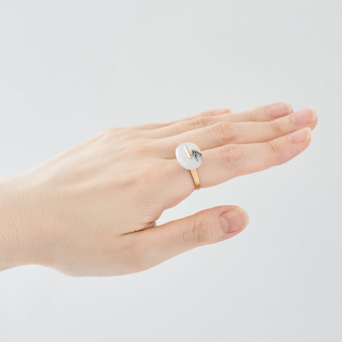 Oval Faceted Gemstone Ring_staple (Dendritic Agate)