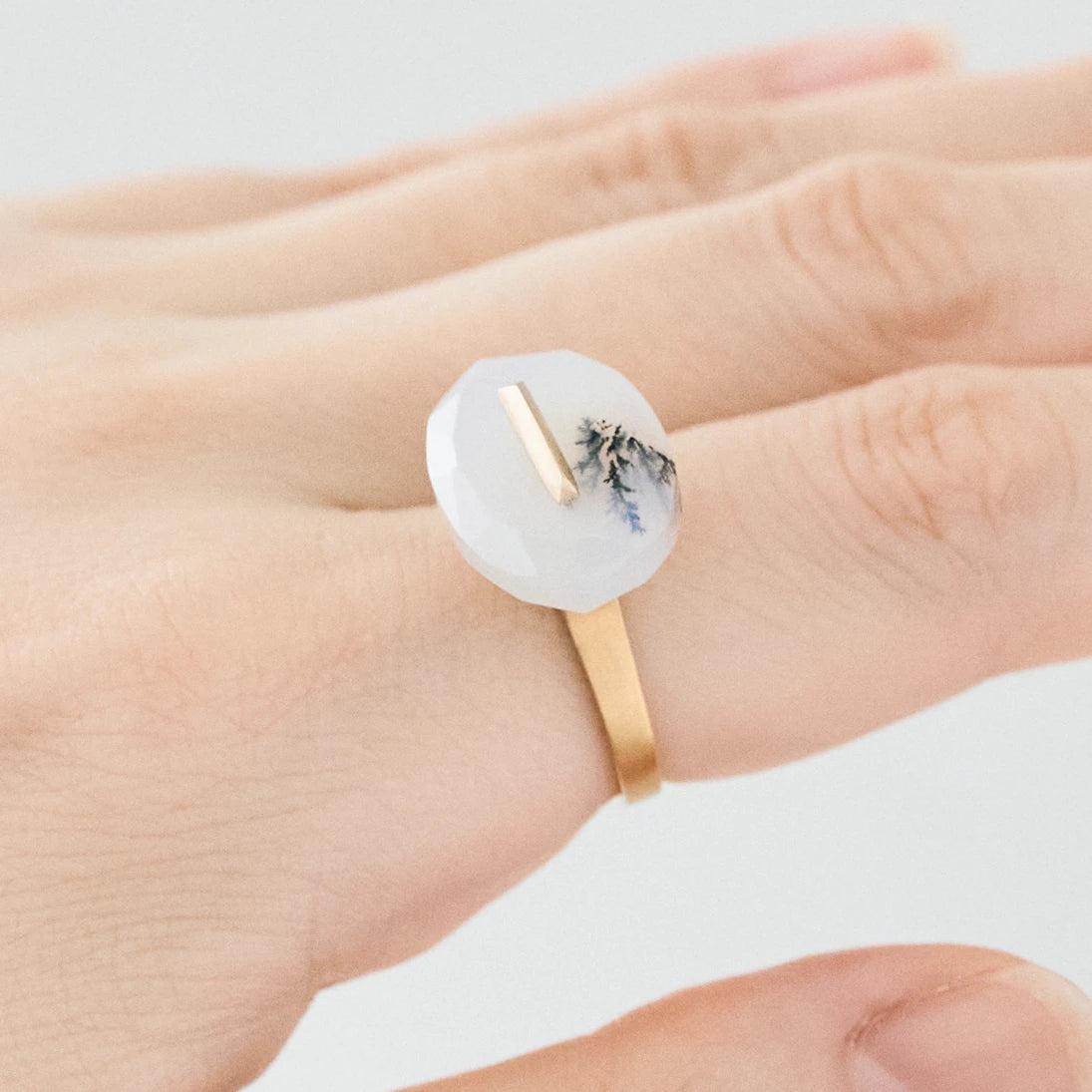Oval Faceted Gemstone Ring_staple (Dendritic Agate)