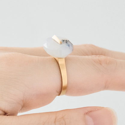 Oval Faceted Gemstone Ring_staple (Dendritic Agate)