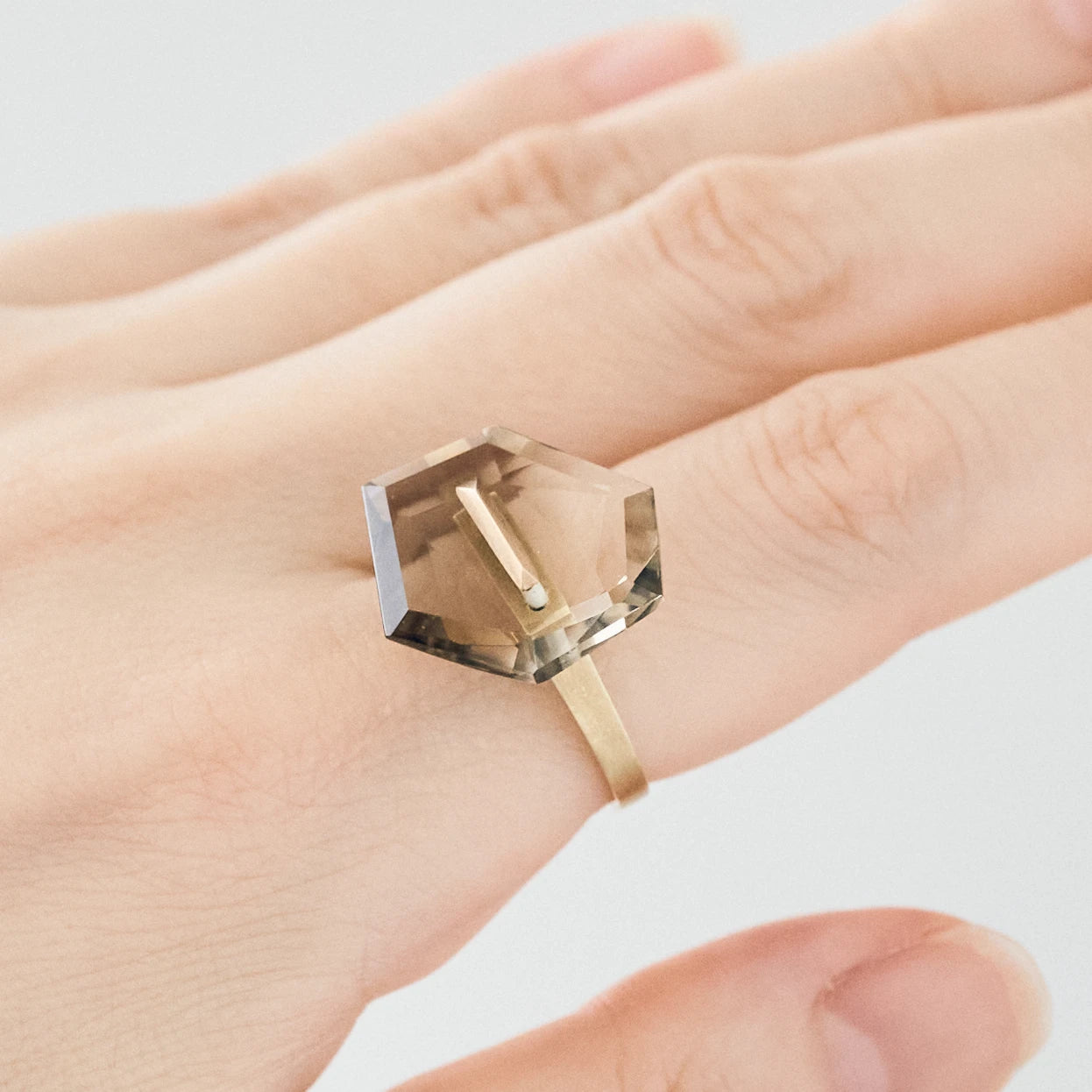 Random Faceted Gemstone Ring_staple(バイカラースモーキークオーツ)