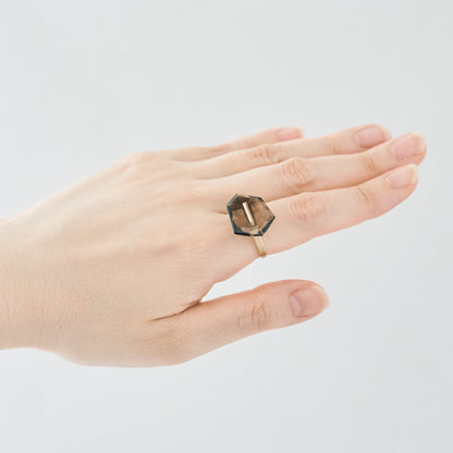 Random Faceted Gemstone Ring_staple(バイカラースモーキークオーツ)