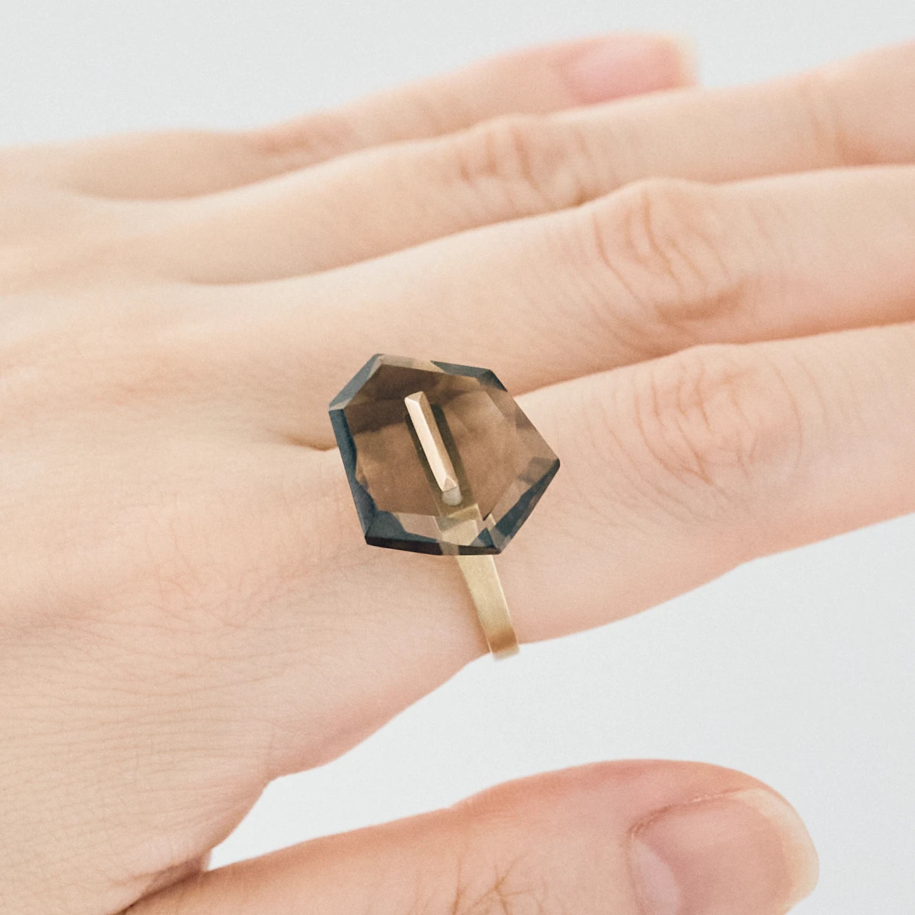 Random Faceted Gemstone Ring_staple(バイカラースモーキークオーツ)