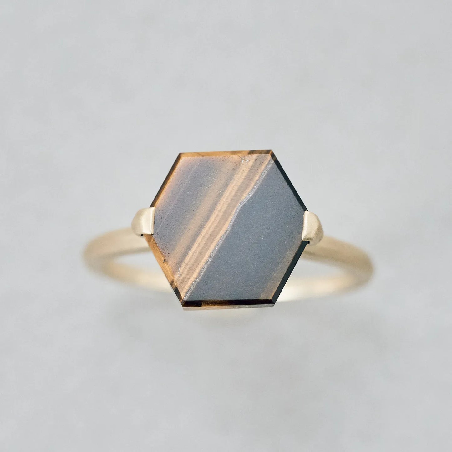 Hexagon Gemstone Ring_node(Tiger's Eye)