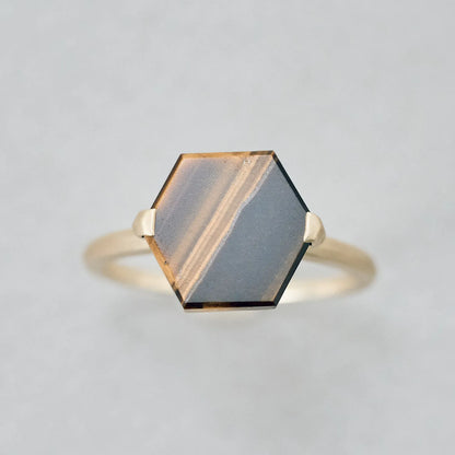 Hexagon Gemstone Ring_node(Tiger's Eye)