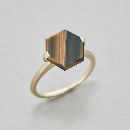 Hexagon Gemstone Ring_node(Tiger's Eye)