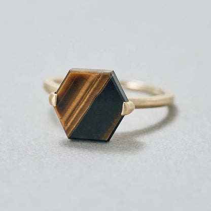 Hexagon Gemstone Ring_node(Tiger's Eye)