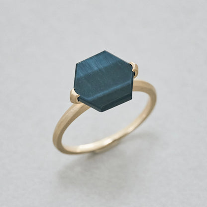 Hexagon Gemstone Ring_node(Hawk's Eye)