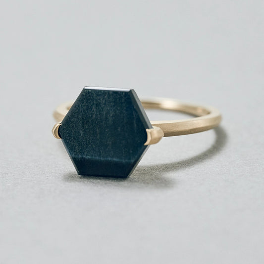 Hexagon Gemstone Ring_node(Hawk's Eye)