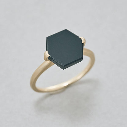 Hexagon Gemstone Ring_node(Black Onyx)