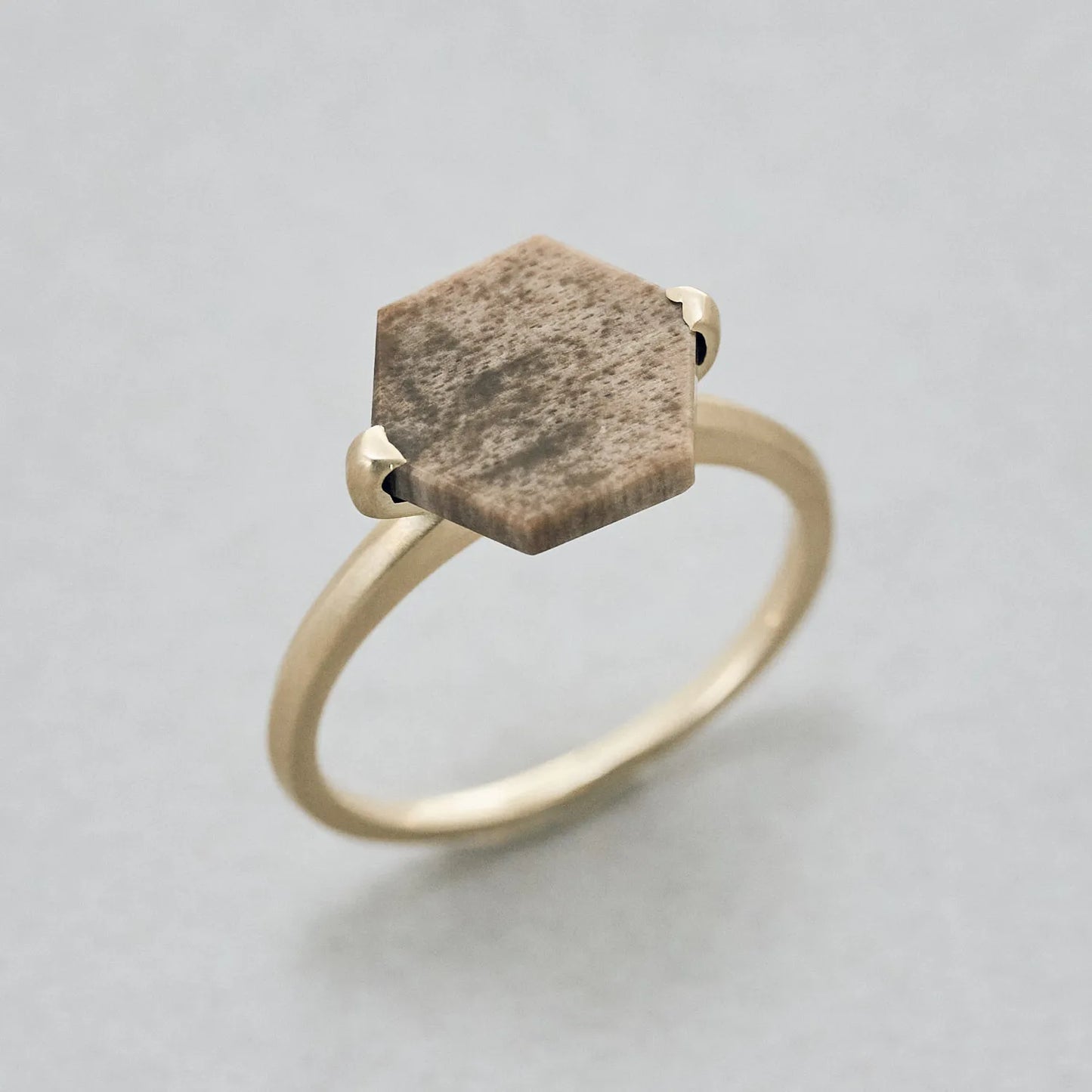 Hexagonal Gemstone Ring_node(ペトリファイドウッド)