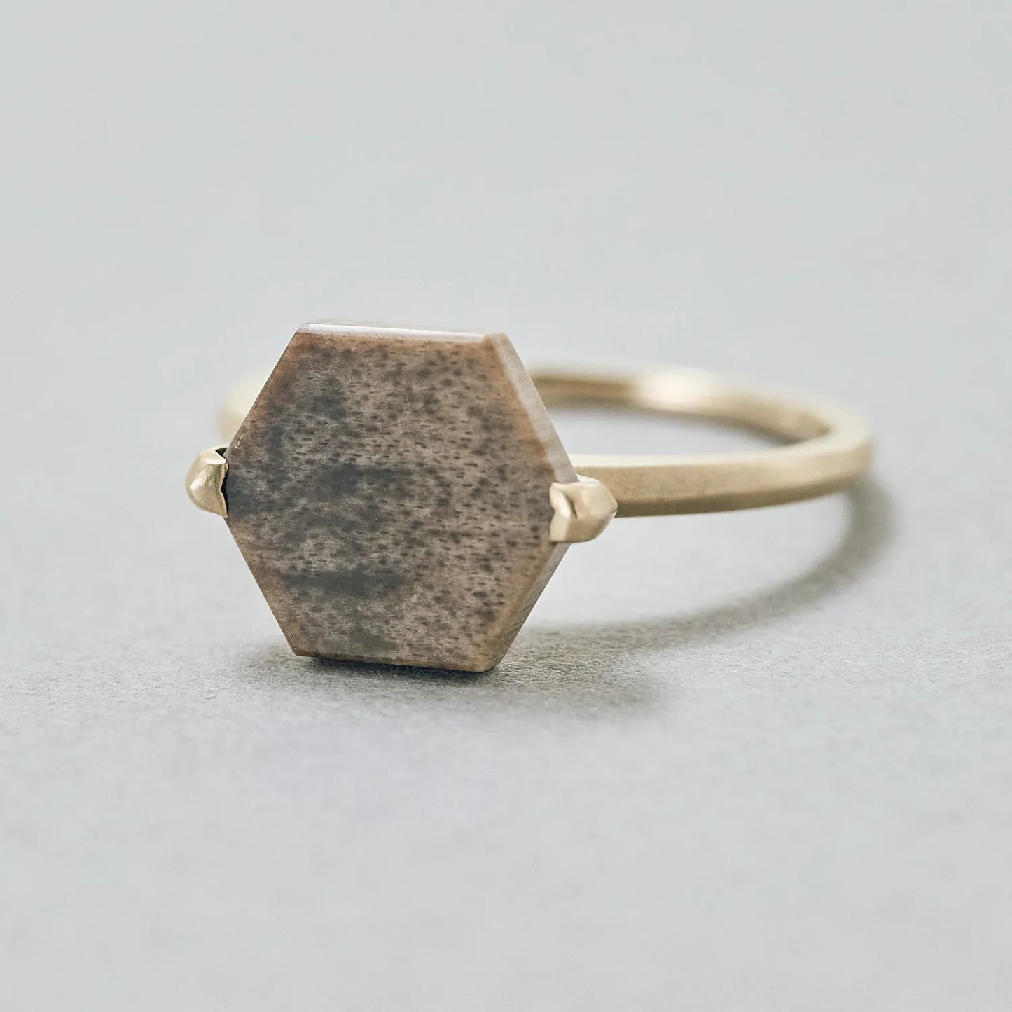 Hexagonal Gemstone Ring_node(ペトリファイドウッド)
