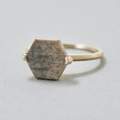 Hexagonal Gemstone Ring_node(ペトリファイドウッド)