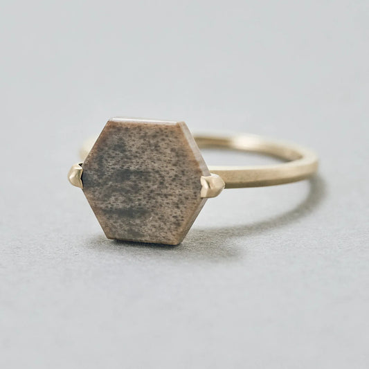 Hexagon Gemstone Ring_node(ペトリファイドウッド)