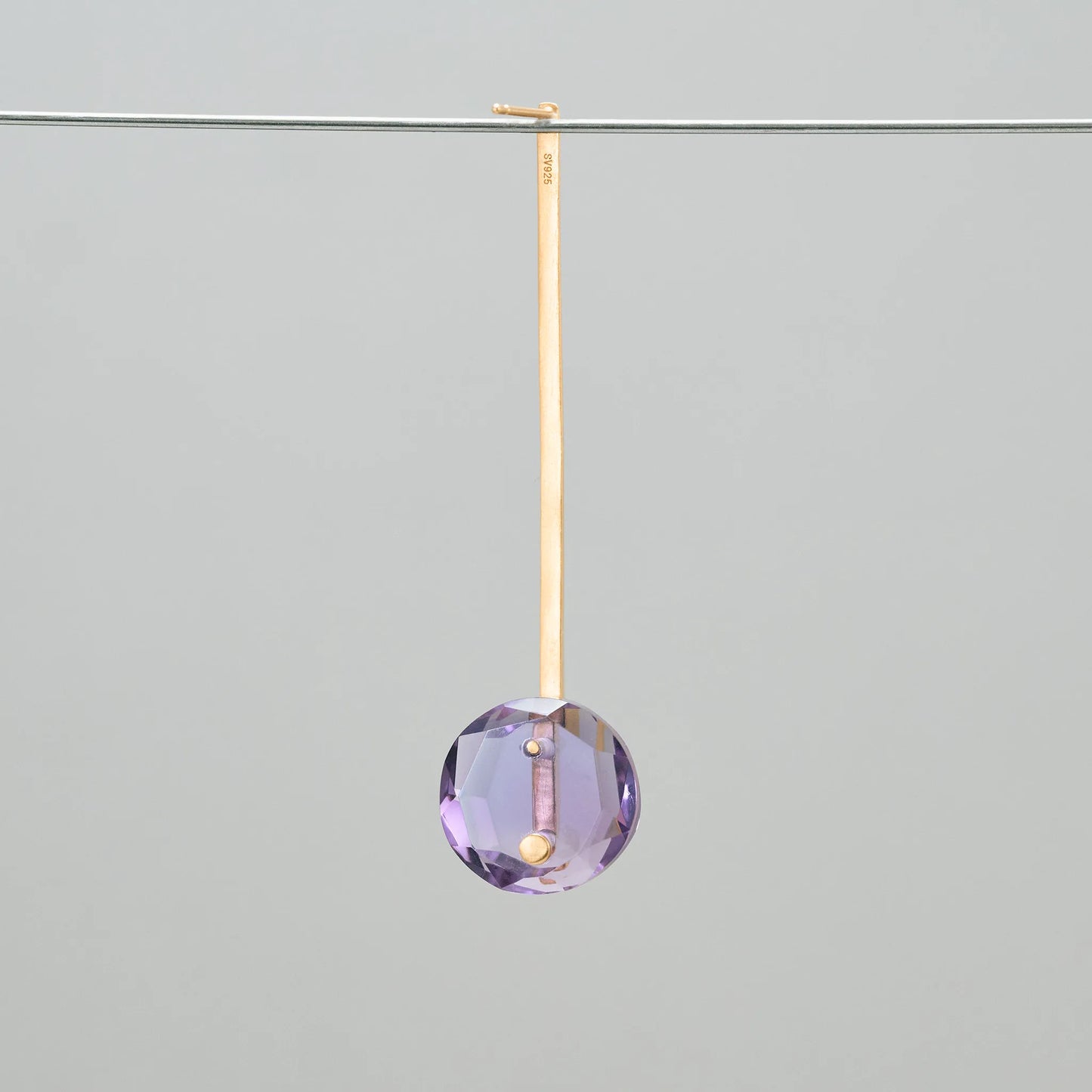 Round Faceted Gemstone Piercing Stud/Long (Amethyst)
