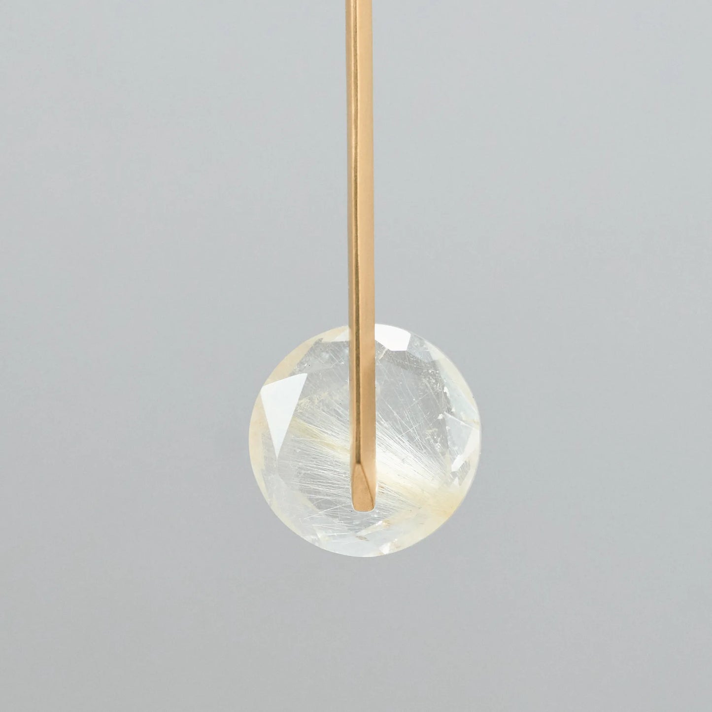 Round Faceted Gemstone Pierced Earrings, Staple/Long (Rutilated Quartz)