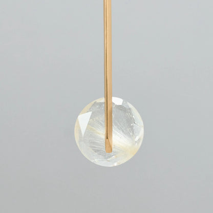 Round Faceted Gemstone Pierced Earrings, Staple/Long (Rutilated Quartz)
