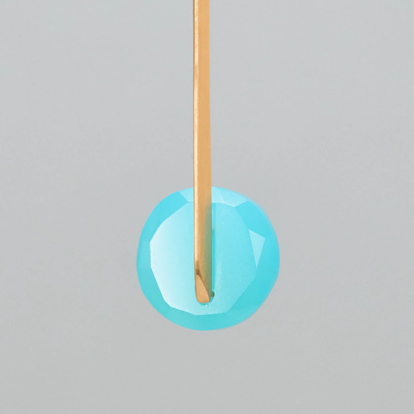 Round Faceted Gemstone Pierced Earrings, Staple/Long (Sea Blue Chalcedony)