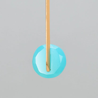 Round Faceted Gemstone Pierced Earrings, Staple/Long (Sea Blue Chalcedony)