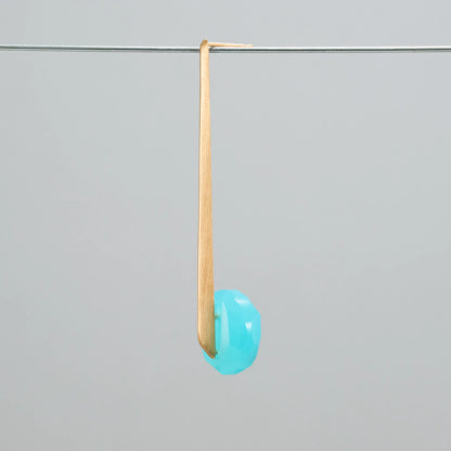 Round Faceted Gemstone Pierced Earrings, Staple/Long (Sea Blue Chalcedony)