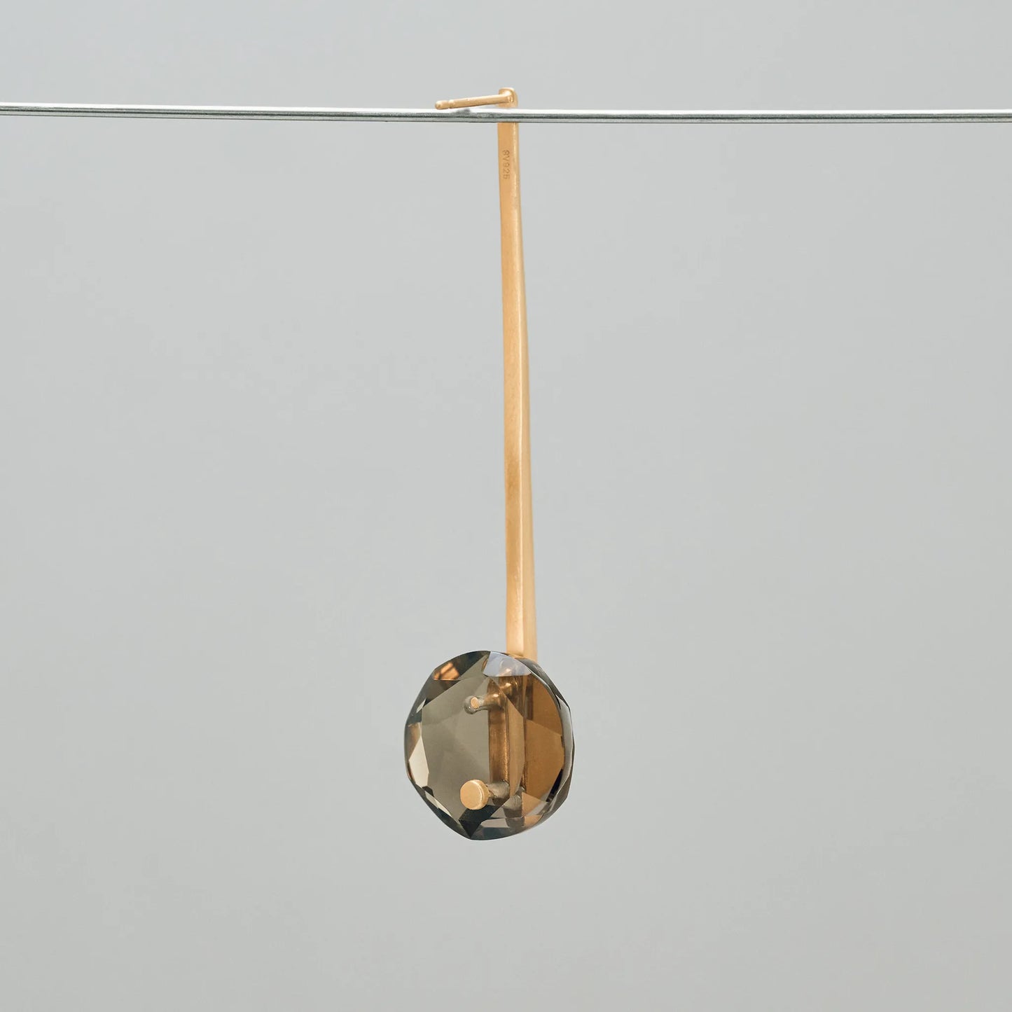 Round Faceted Smoky Quartz Long Pierced Earrings