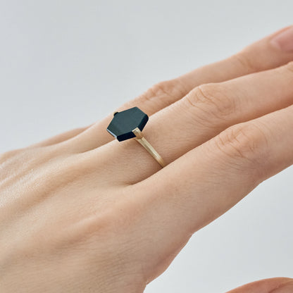Hexagon Gemstone Ring_node(Hawk's Eye)