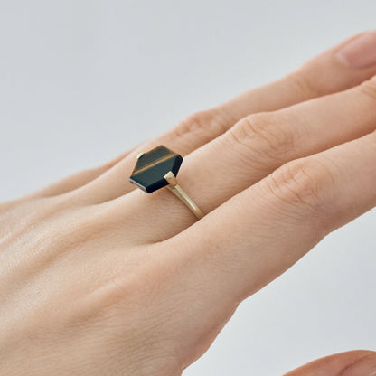 Hexagon Gemstone Ring_node(Tiger's Eye)