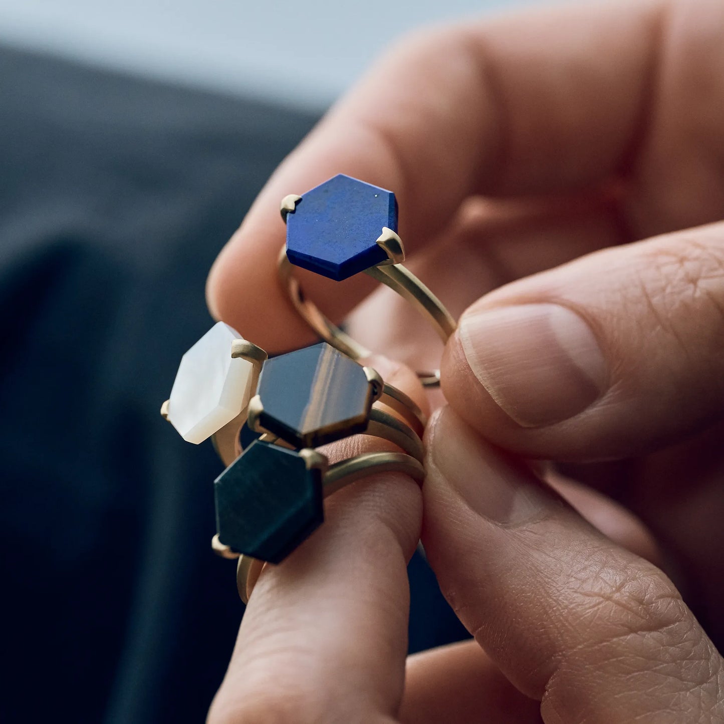 Hexagon Gemstone Ring_node(Lapis Lazuli)