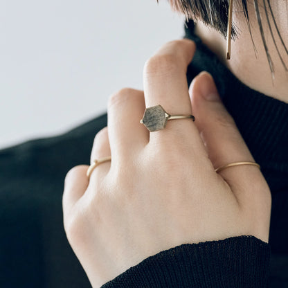 Hexagonal Gemstone Ring_node(ペトリファイドウッド)