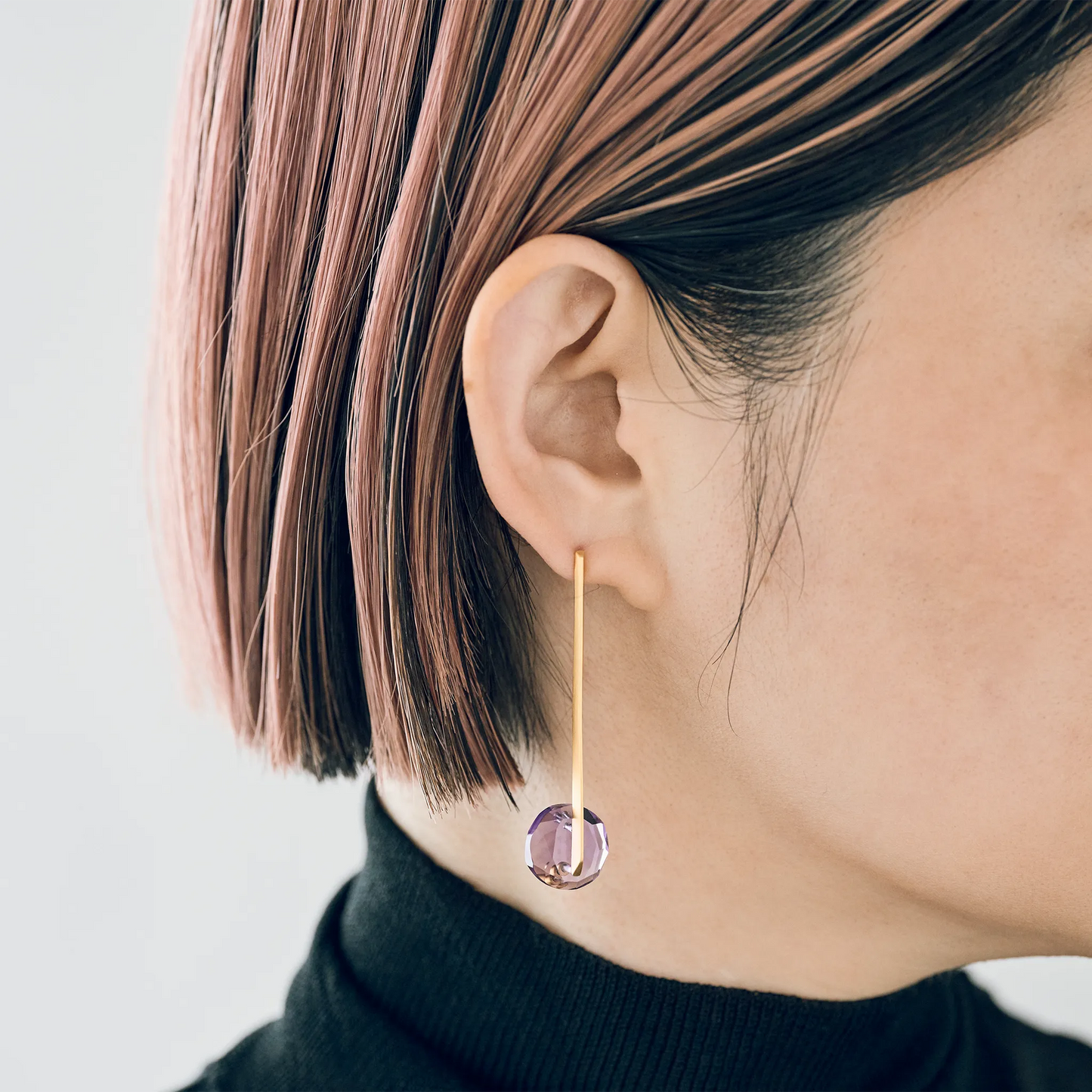Round Faceted Gemstone Piercing Stud/Long (Amethyst)