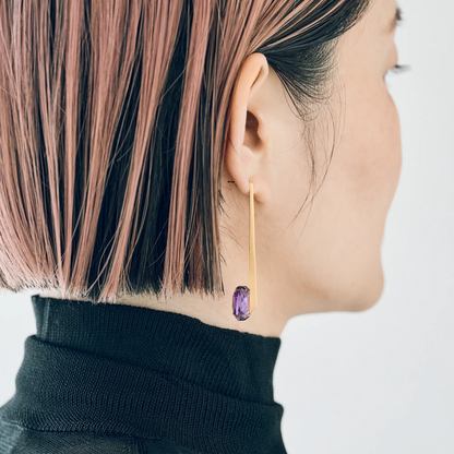 Round Faceted Gemstone Piercing Stud/Long (Amethyst)