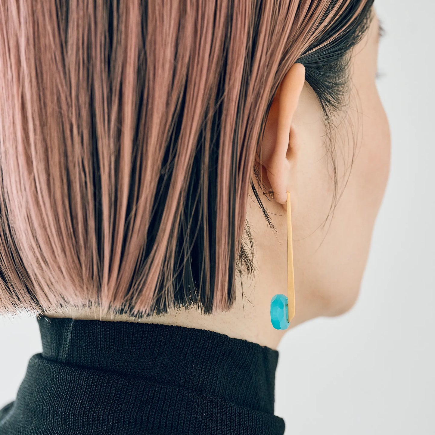 Round Faceted Gemstone Pierced Earrings, Staple/Long (Sea Blue Chalcedony)