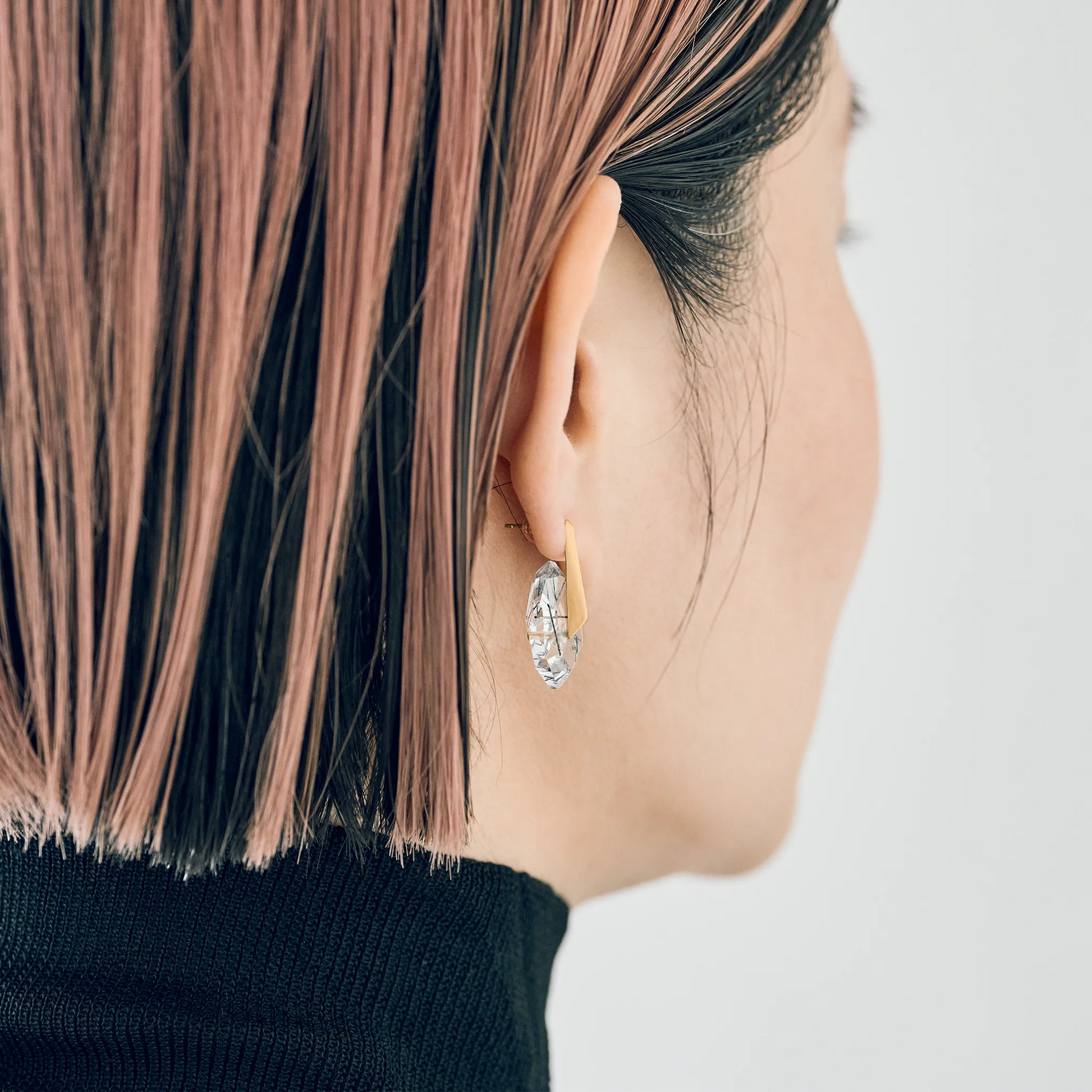 Random Faceted Gemstone Pierce_staple/short(トルマリンインクオーツ Random Faceted Gemstone Pierce_staple/short(トルマリンインクオーツ