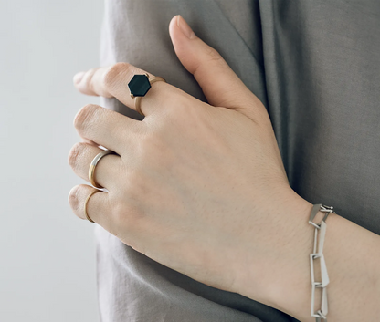 Hexagon Gemstone Ring_node(Hawk's Eye)