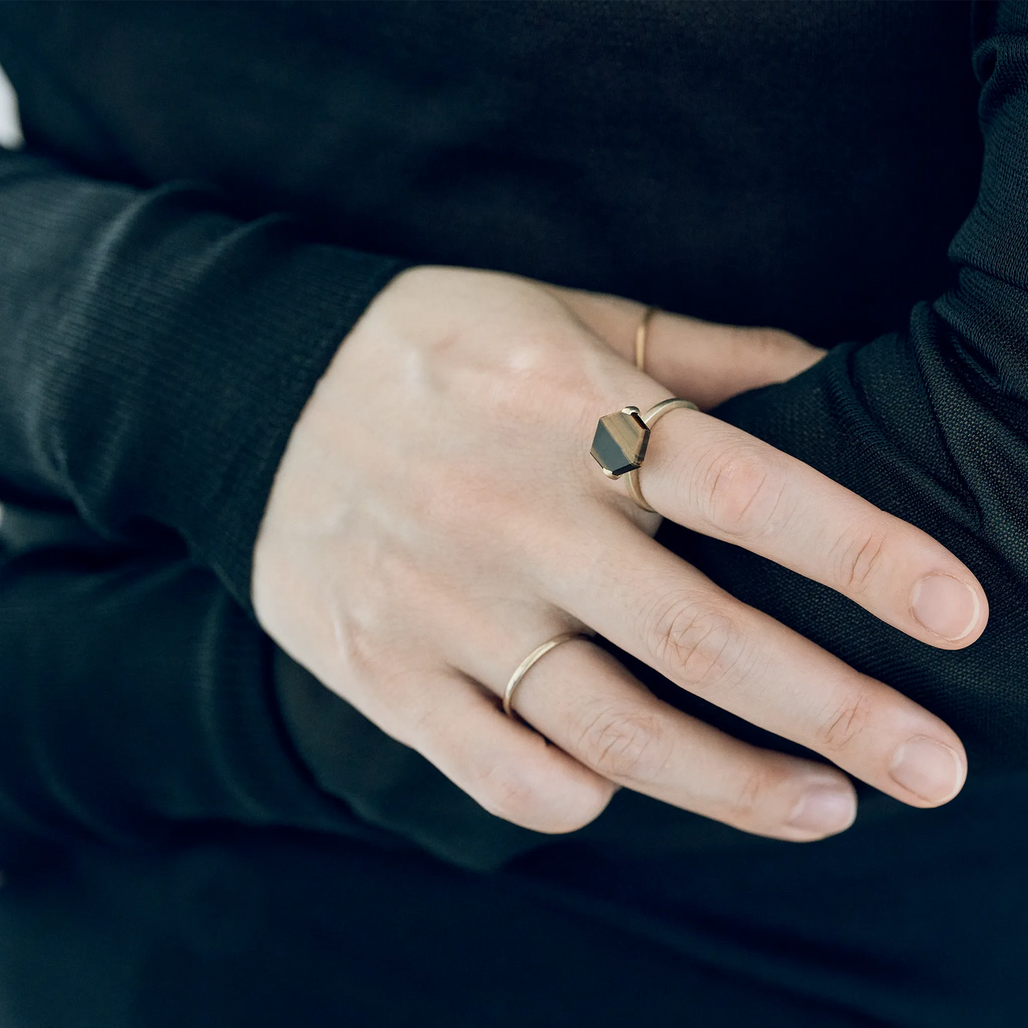 Hexagon Gemstone Ring_node(Tiger's Eye)