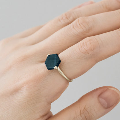 Hexagonal Gemstone Ring_node(Hawk's Eye)