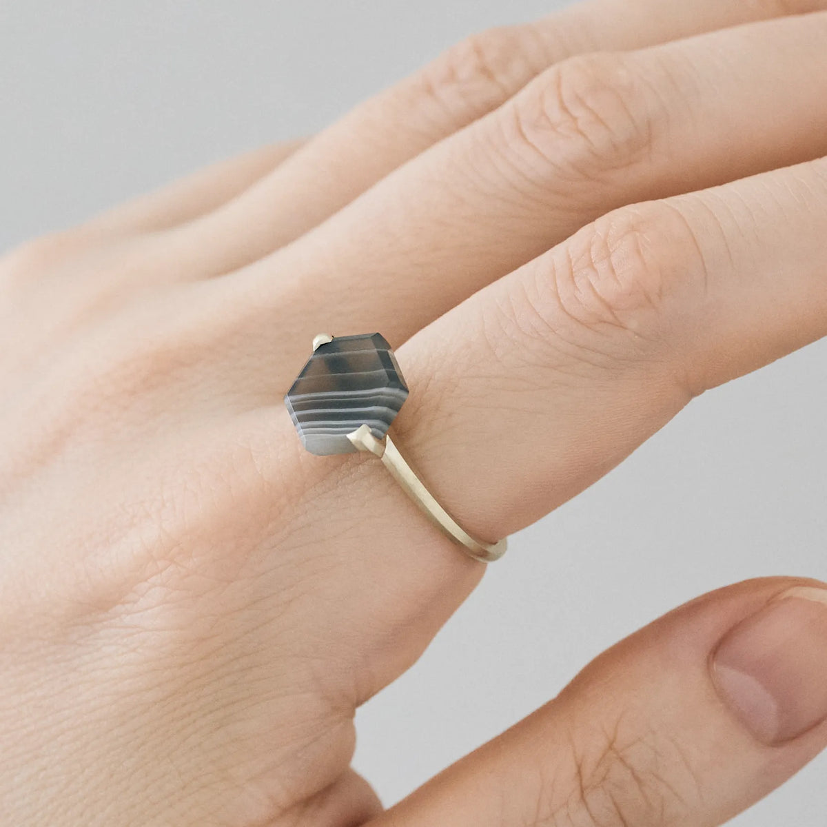 Hexagonal Gemstone Ring_node(ボツワナアゲート)