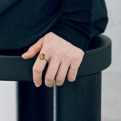 Hexagonal Gemstone Ring_node (Tiger's Eye)