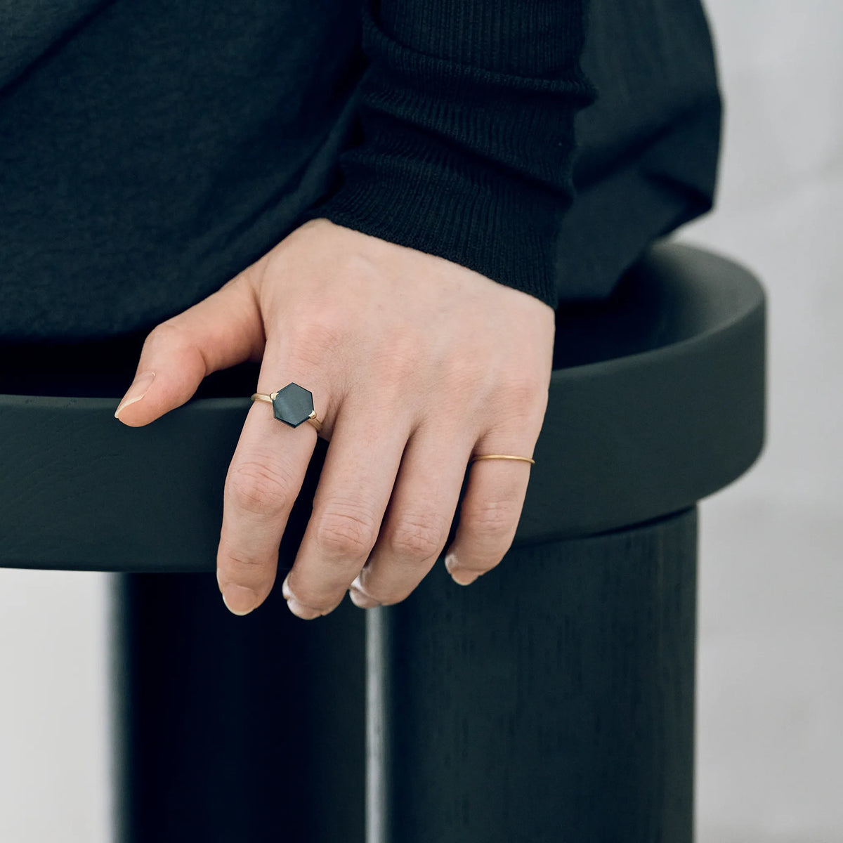 Hexagonal Gemstone Ring_node(Hawk's Eye)