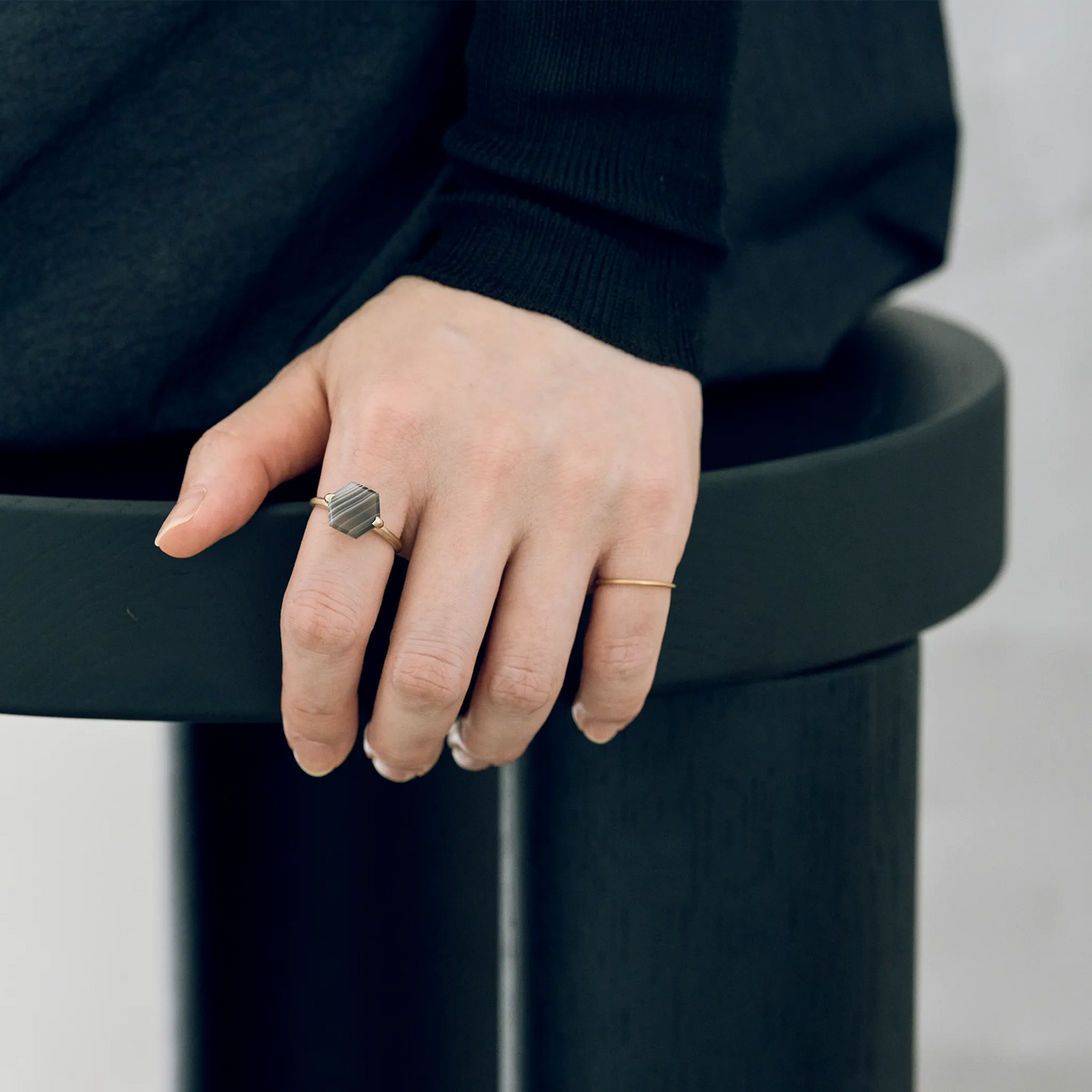 Hexagonal Gemstone Ring_node(ボツワナアゲート)