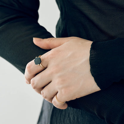 Hexagonal Gemstone Ring_node(Hawk's Eye)