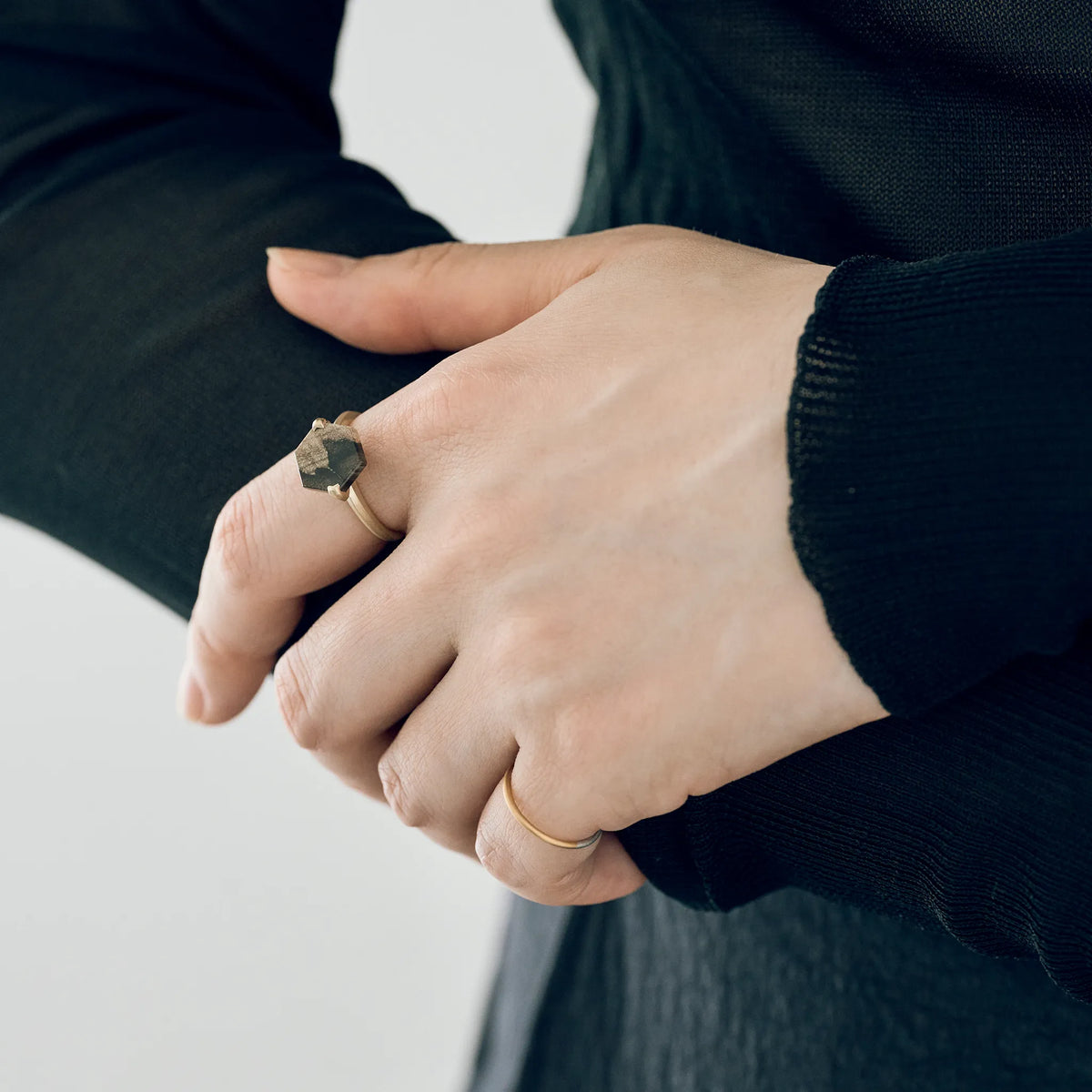 Hexagonal Gemstone Ring_node(ペトリファイドウッド)